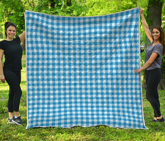 Blue And White Check Pattern Print Quilt
