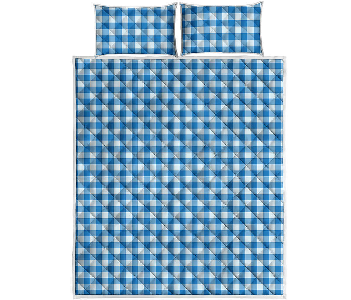 Blue And White Check Pattern Print Quilt Bed Set