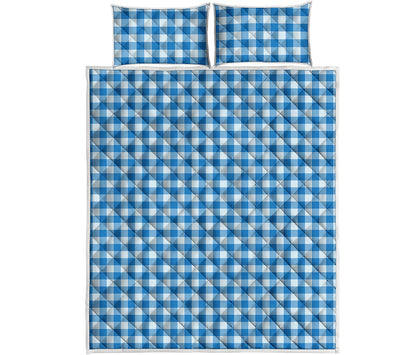 Blue And White Check Pattern Print Quilt Bed Set
