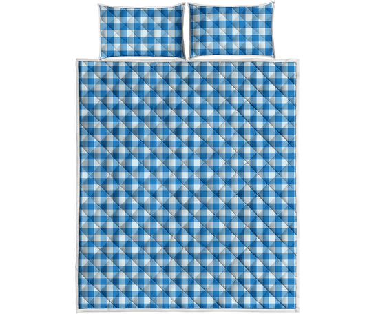 Blue And White Check Pattern Print Quilt Bed Set