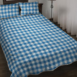 Blue And White Check Pattern Print Quilt Bed Set