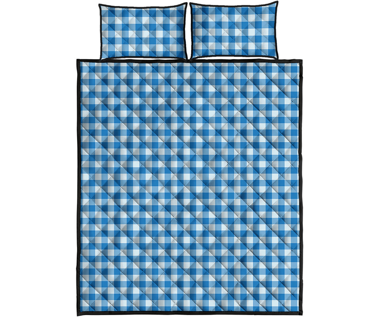 Blue And White Check Pattern Print Quilt Bed Set