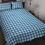Blue And White Check Pattern Print Quilt Bed Set