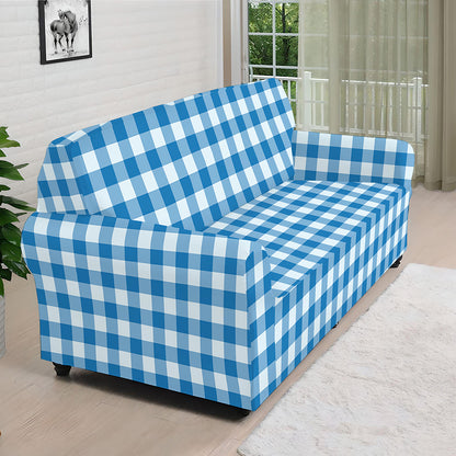 Blue And White Check Pattern Print Sofa Cover