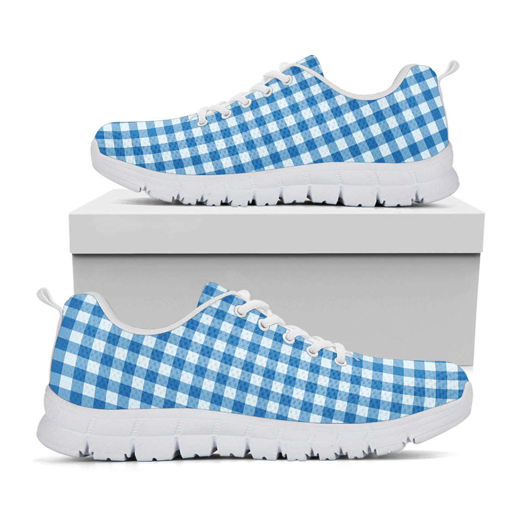 Blue And White Check Pattern Print White Sneakers