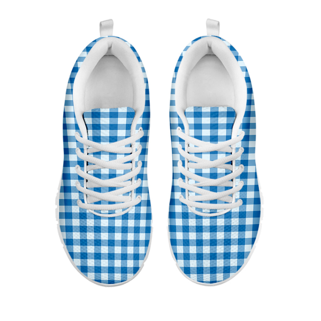 Blue And White Check Pattern Print White Sneakers