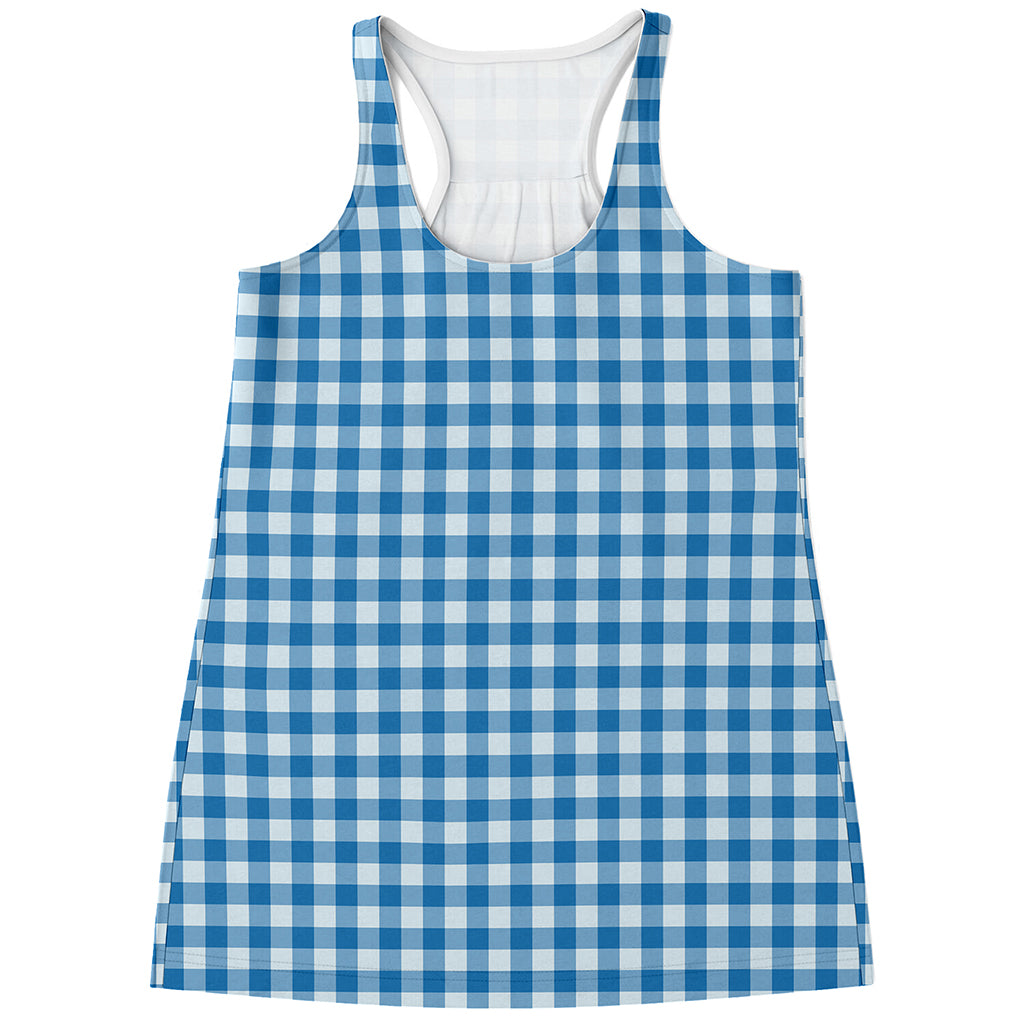 Blue And White Check Pattern Print Women's Racerback Tank Top