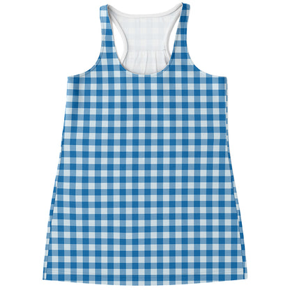 Blue And White Check Pattern Print Women's Racerback Tank Top