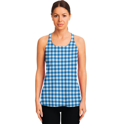 Blue And White Check Pattern Print Women's Racerback Tank Top