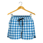 Blue And White Check Pattern Print Women's Shorts