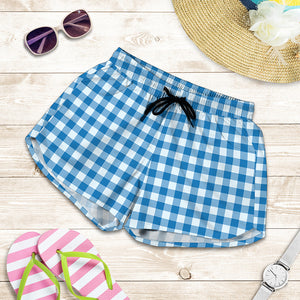 Blue And White Check Pattern Print Women's Shorts