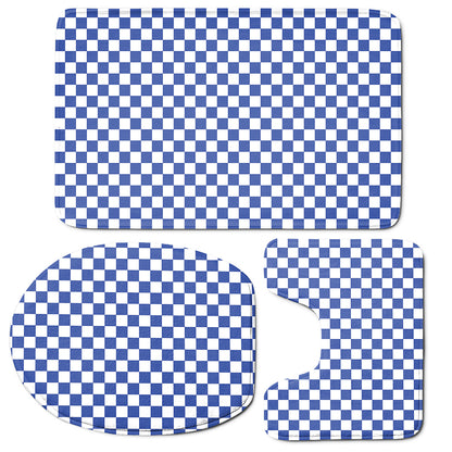 Blue And White Checkered Pattern Print 3 Piece Bath Mat Set