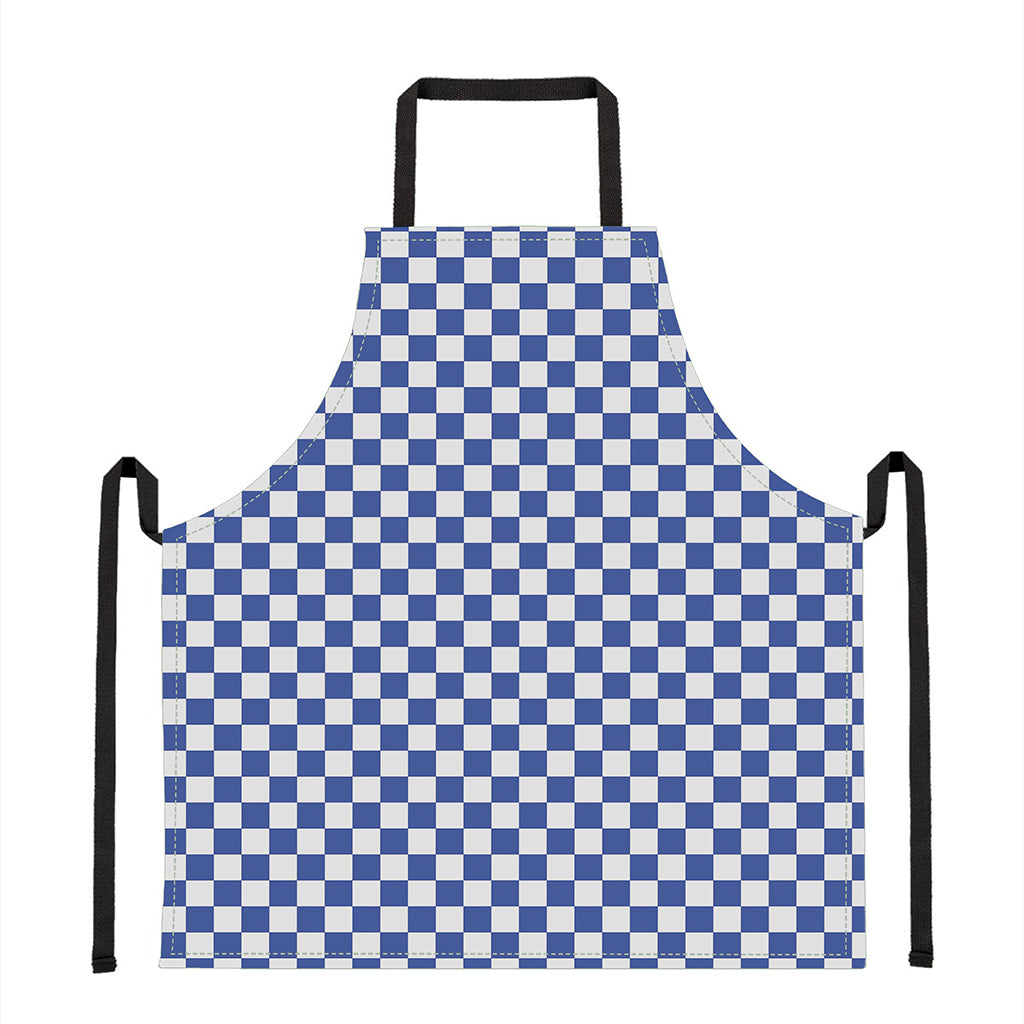 Blue And White Checkered Pattern Print Apron