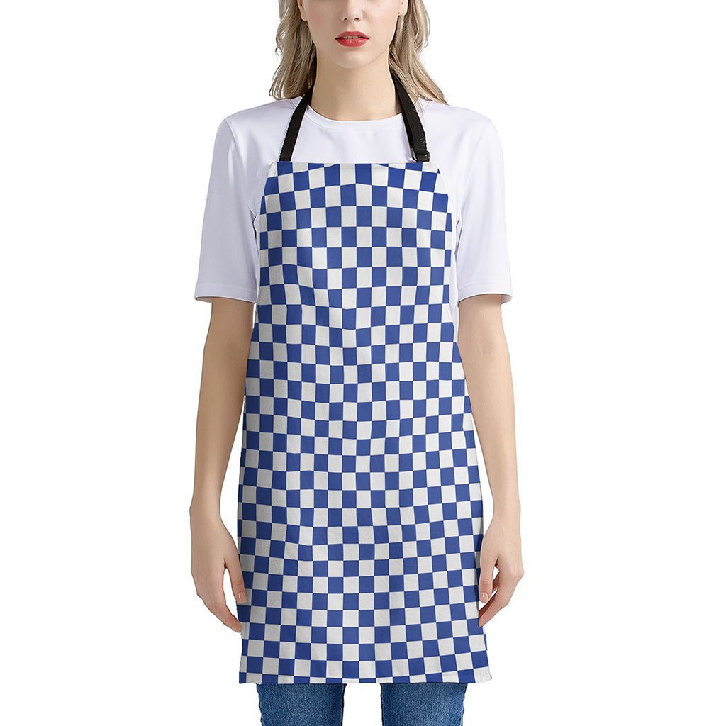 Blue And White Checkered Pattern Print Apron