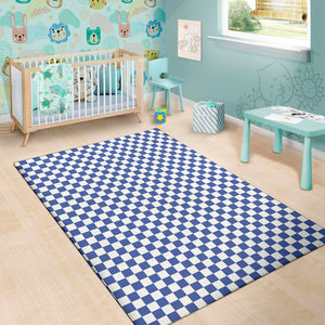 Blue And White Checkered Pattern Print Area Rug