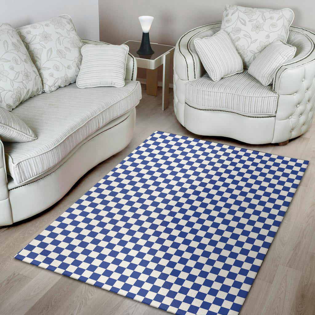 Blue And White Checkered Pattern Print Area Rug