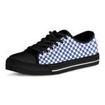 Blue And White Checkered Pattern Print Black Low Top Shoes