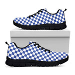 Blue And White Checkered Pattern Print Black Sneakers