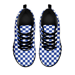 Blue And White Checkered Pattern Print Black Sneakers