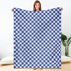 Blue And White Checkered Pattern Print Blanket