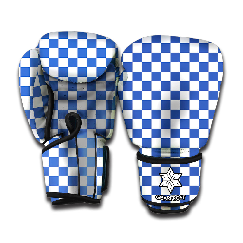 Blue And White Checkered Pattern Print Boxing Gloves