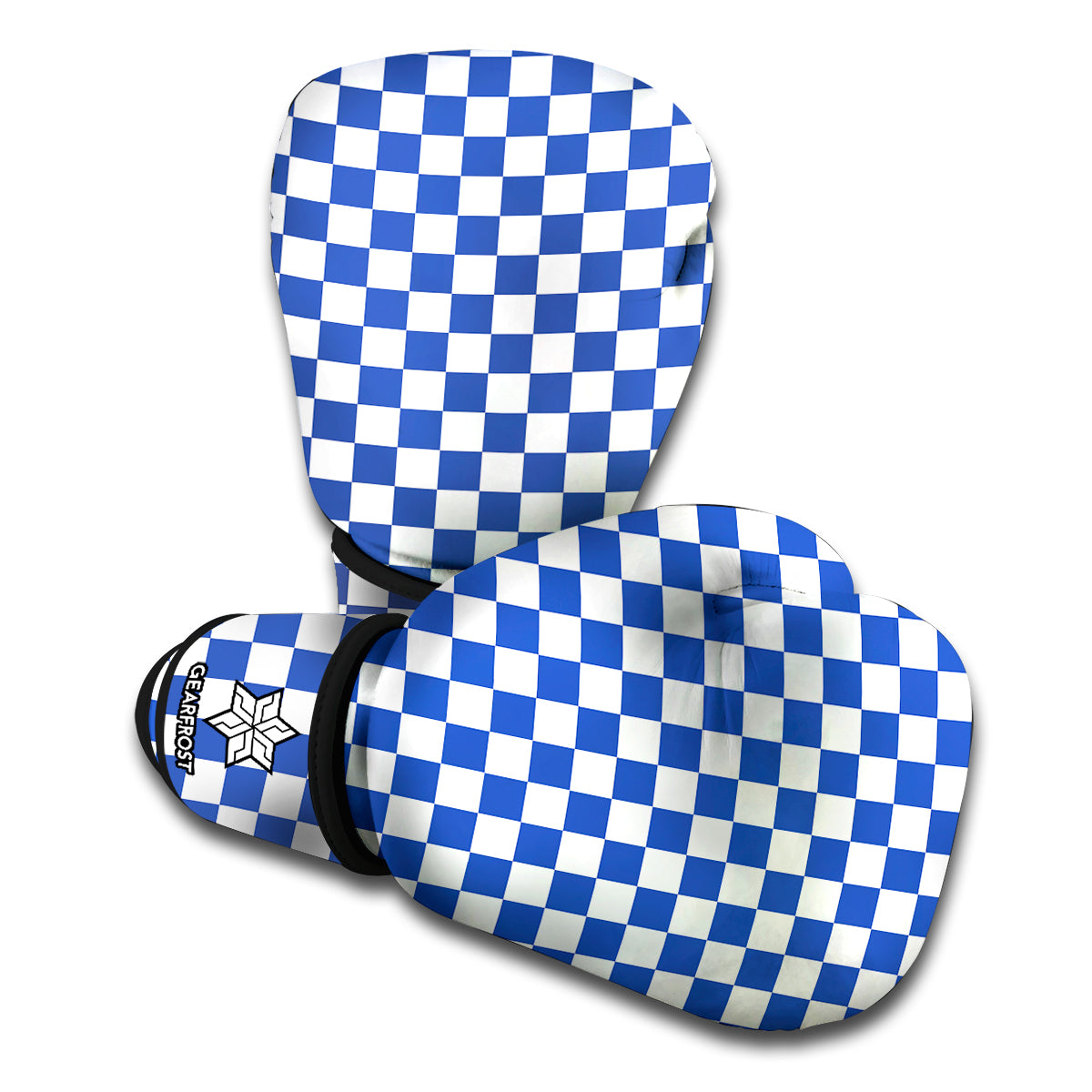 Blue And White Checkered Pattern Print Boxing Gloves