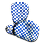 Blue And White Checkered Pattern Print Boxing Gloves