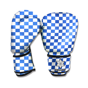 Blue And White Checkered Pattern Print Boxing Gloves