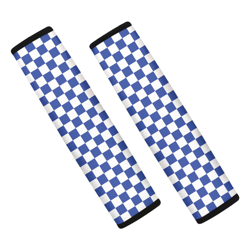 Blue And White Checkered Pattern Print Car Seat Belt Covers