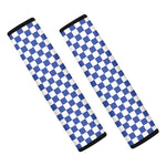 Blue And White Checkered Pattern Print Car Seat Belt Covers