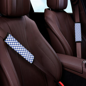 Blue And White Checkered Pattern Print Car Seat Belt Covers