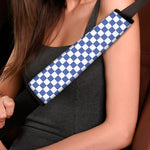 Blue And White Checkered Pattern Print Car Seat Belt Covers