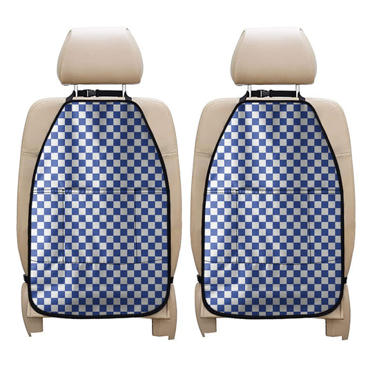 Blue And White Checkered Pattern Print Car Seat Organizers