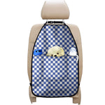 Blue And White Checkered Pattern Print Car Seat Organizers