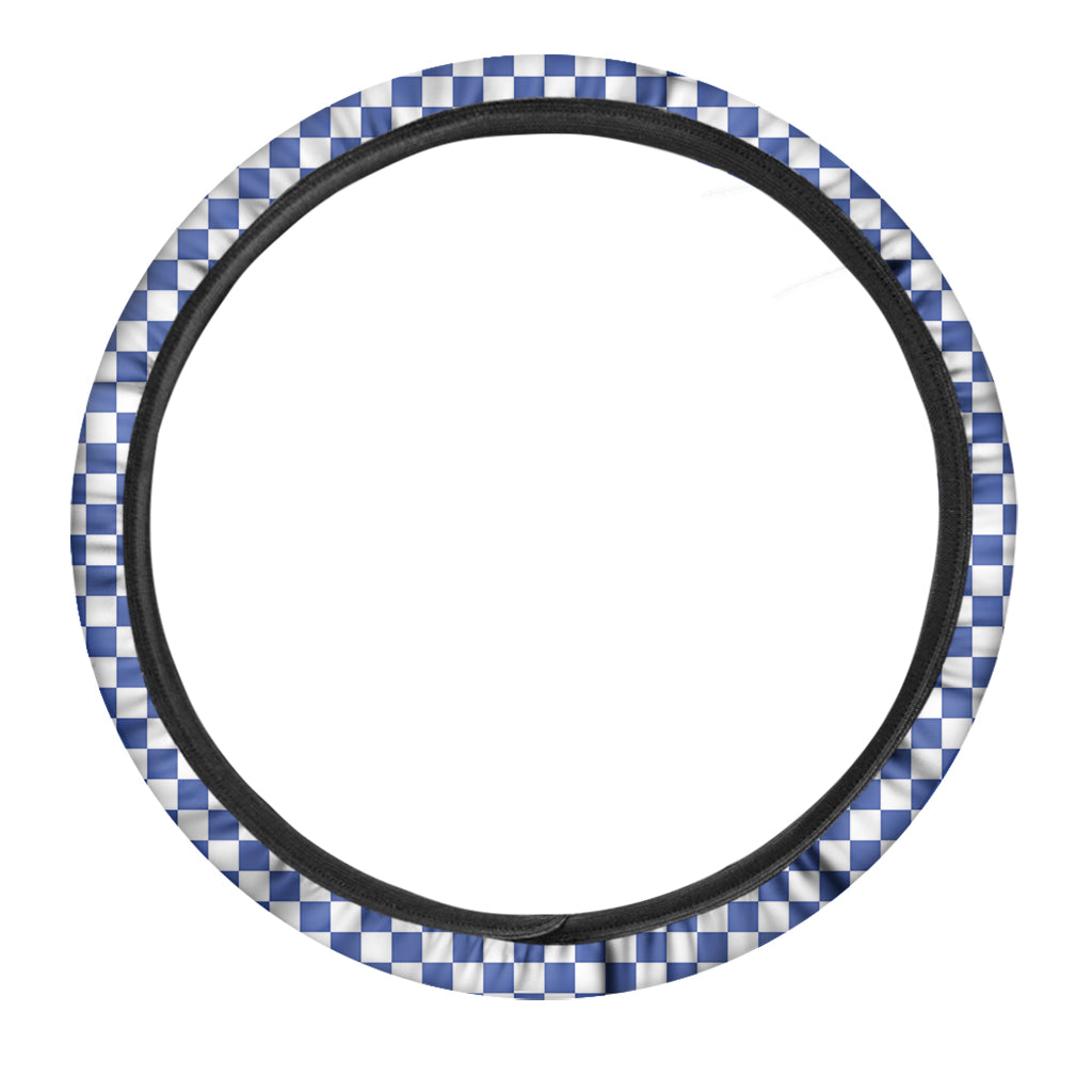 Blue And White Checkered Pattern Print Car Steering Wheel Cover