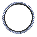 Blue And White Checkered Pattern Print Car Steering Wheel Cover