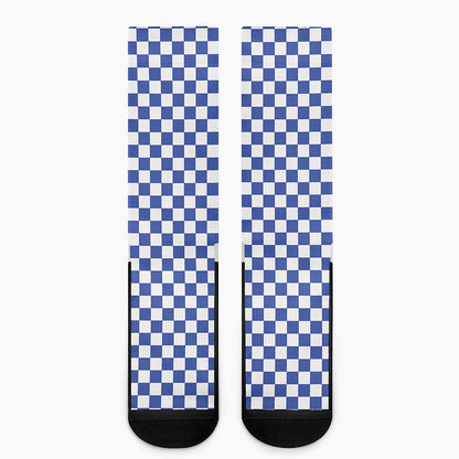 Blue And White Checkered Pattern Print Crew Socks