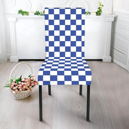 Blue And White Checkered Pattern Print Dining Chair Slipcover
