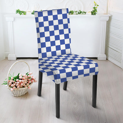 Blue And White Checkered Pattern Print Dining Chair Slipcover