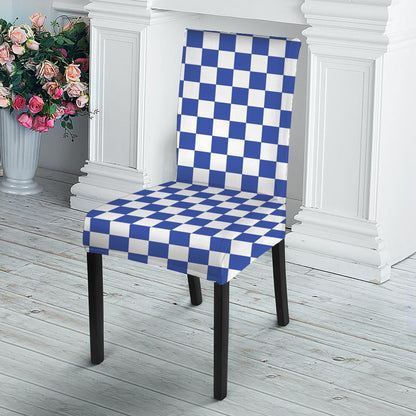 Blue And White Checkered Pattern Print Dining Chair Slipcover