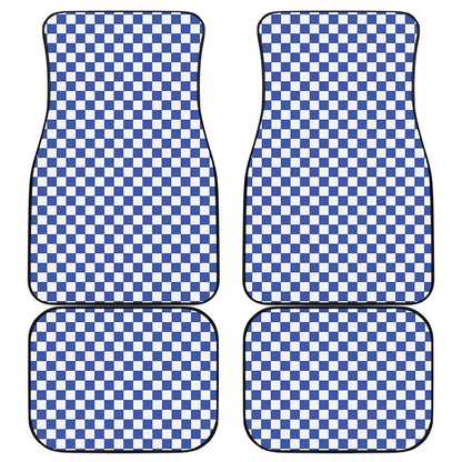 Blue And White Checkered Pattern Print Front and Back Car Floor Mats