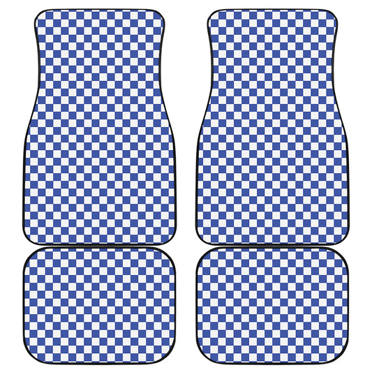 Blue And White Checkered Pattern Print Front and Back Car Floor Mats