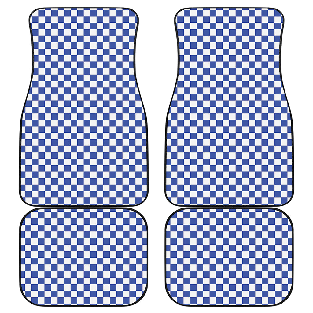 Blue And White Checkered Pattern Print Front and Back Car Floor Mats