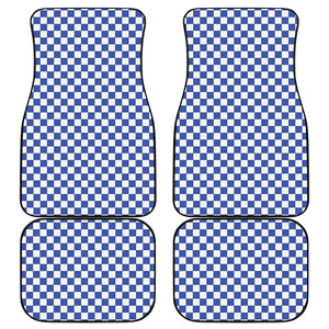 Blue And White Checkered Pattern Print Front and Back Car Floor Mats