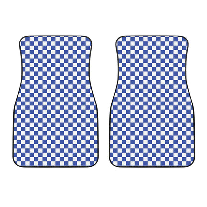 Blue And White Checkered Pattern Print Front Car Floor Mats