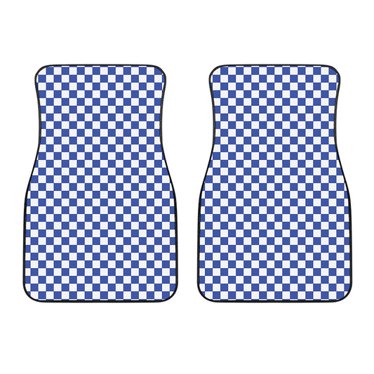 Blue And White Checkered Pattern Print Front Car Floor Mats