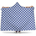 Blue And White Checkered Pattern Print Hooded Blanket