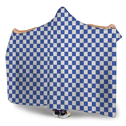 Blue And White Checkered Pattern Print Hooded Blanket