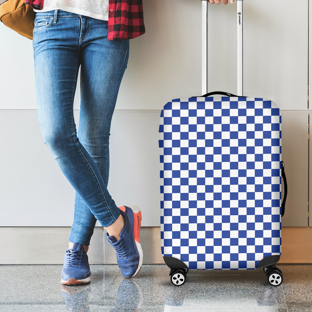 Blue And White Checkered Pattern Print Luggage Cover