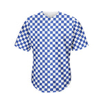 Blue And White Checkered Pattern Print Men's Baseball Jersey